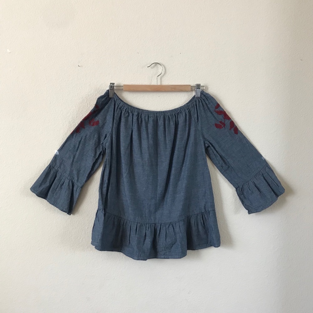 Off Shoulder Blue Blouse